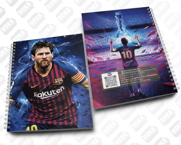 Cuaderno Messi con uniforme del Barcelona